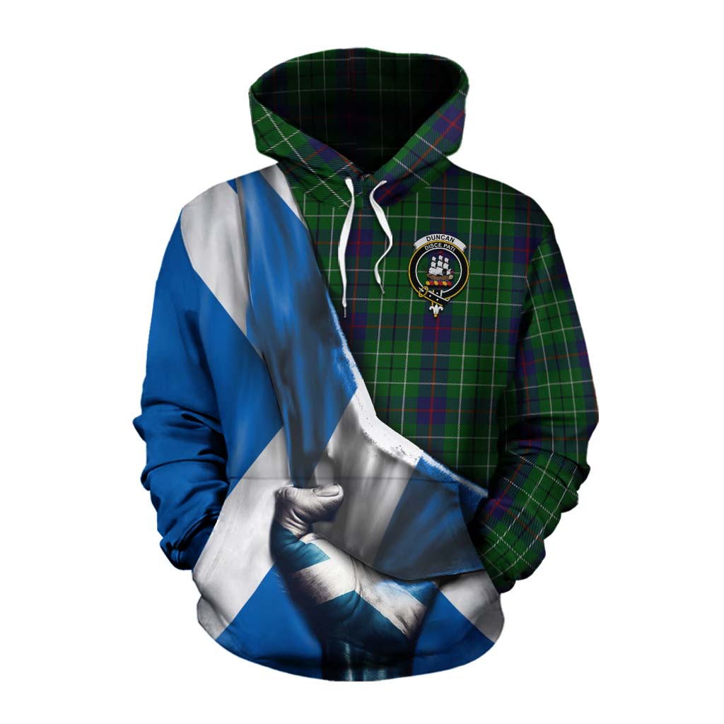 Tartan Vibes Clothing Duncan Tartan Cotton Hoodie with Family Crest Scotland Patriotic Style