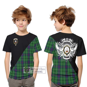 Duncan Tartan Kid T-Shirt with Family Crest and Military Logo Style