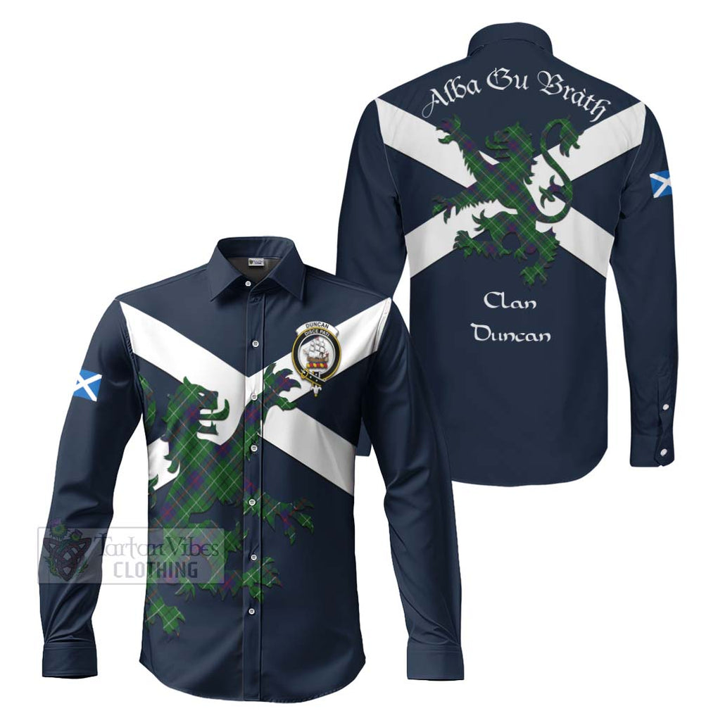 Tartan Vibes Clothing Duncan Tartan Lion Rampant Long Sleeve Button Shirt – Proudly Display Your Heritage with Alba Gu Brath and Clan Name