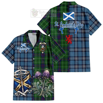 Duncan Tartan Short Sleeve Button Shirt Happy St. Andrew's Day Half Tartan Style