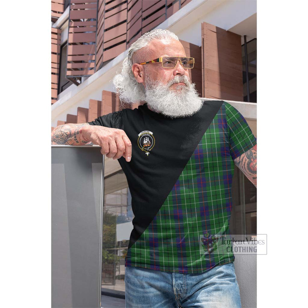 Tartan Vibes Clothing Duncan Tartan Cotton T-shirt with Family Crest and Military Logo Style