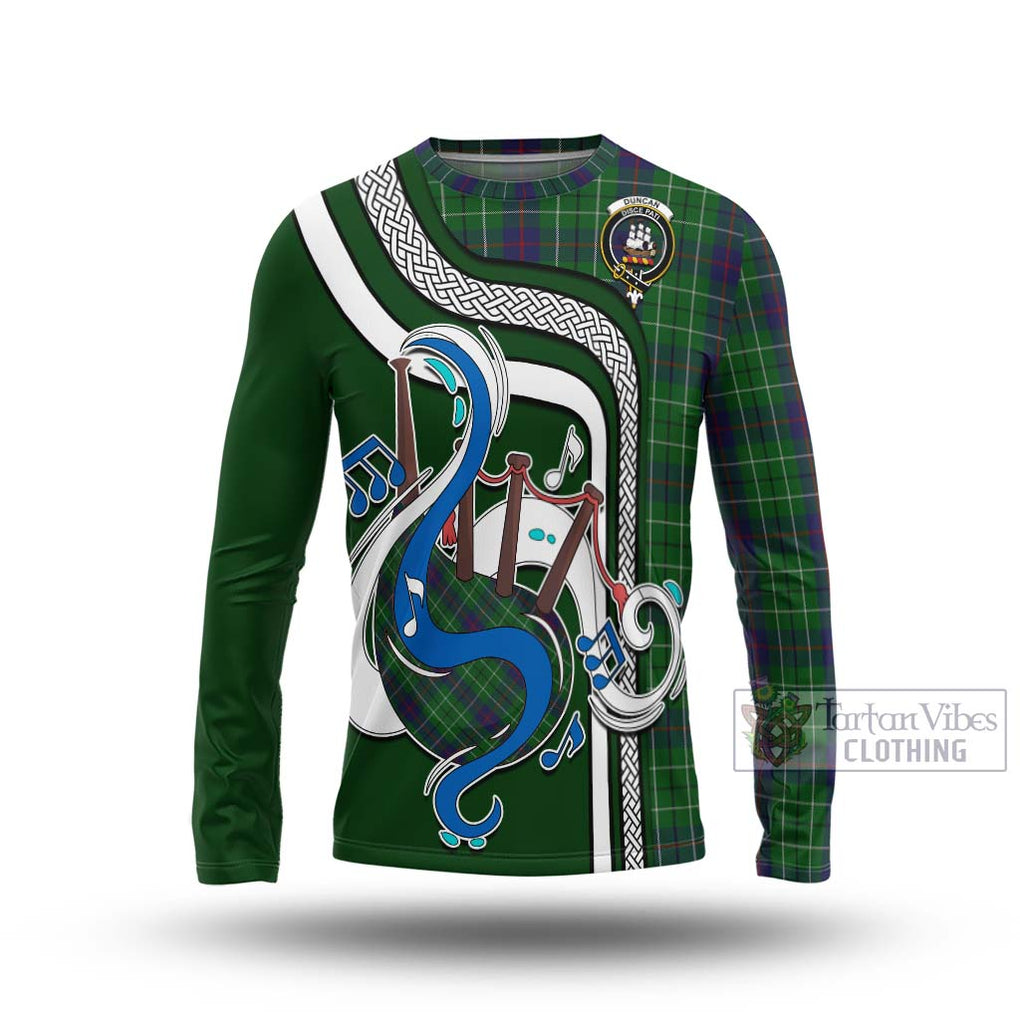 Tartan Vibes Clothing Duncan Tartan Long Sleeve T-Shirt with Epic Bagpipe Style