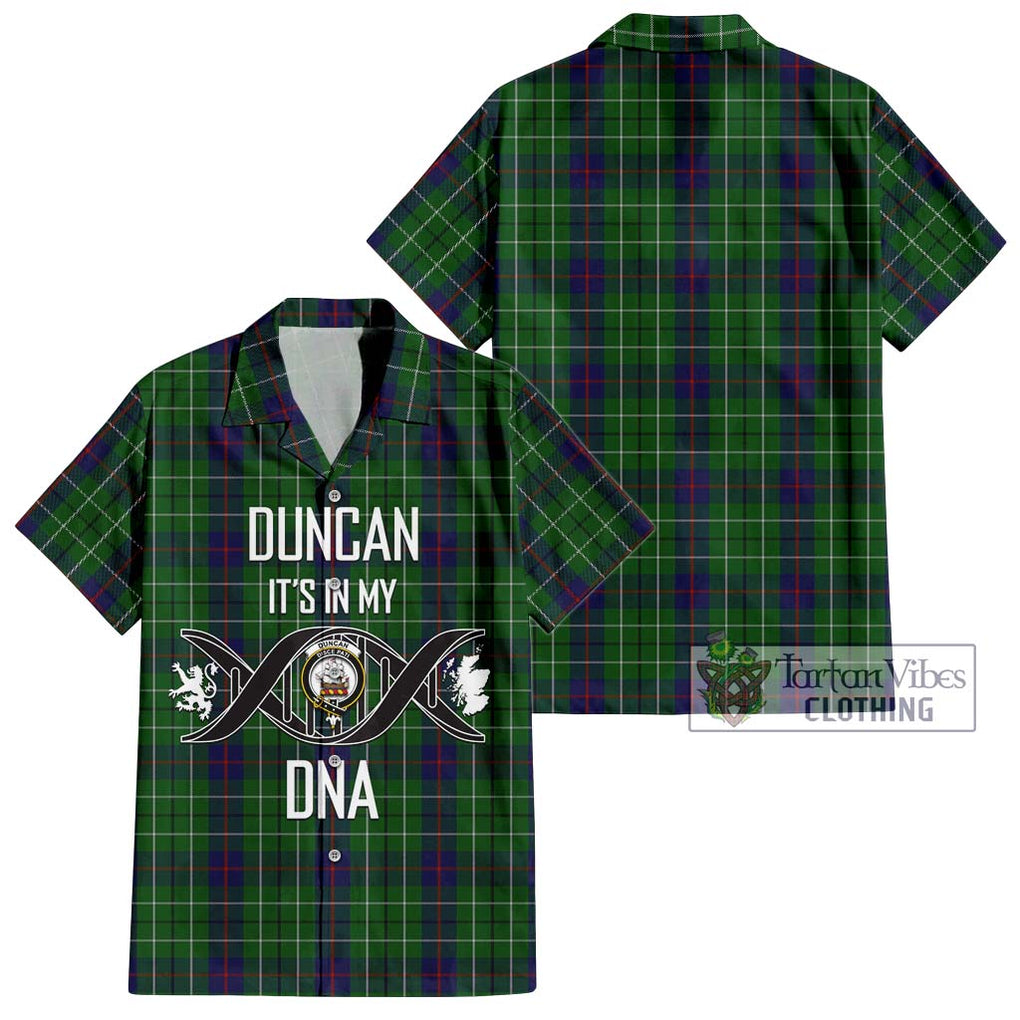 Duncan Tartan Short Sleeve Button Shirt with Family Crest DNA In Me Style Kid - Tartanvibesclothing Shop