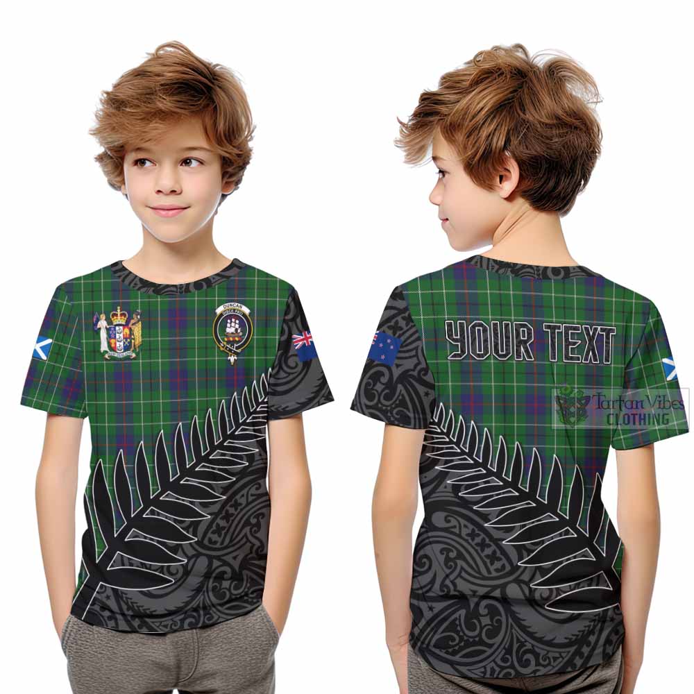 Tartan Vibes Clothing Duncan Crest Tartan Kid T-Shirt with New Zealand Silver Fern Half Style