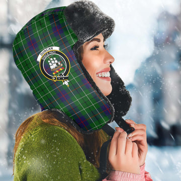 Duncan Tartan Winter Trapper Hat with Family Crest