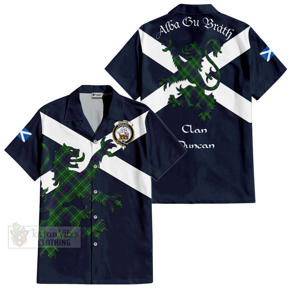 Tartan Vibes Clothing Duncan Tartan Lion Rampant Short Sleeve Button Shirt – Proudly Display Your Heritage with Alba Gu Brath and Clan Name