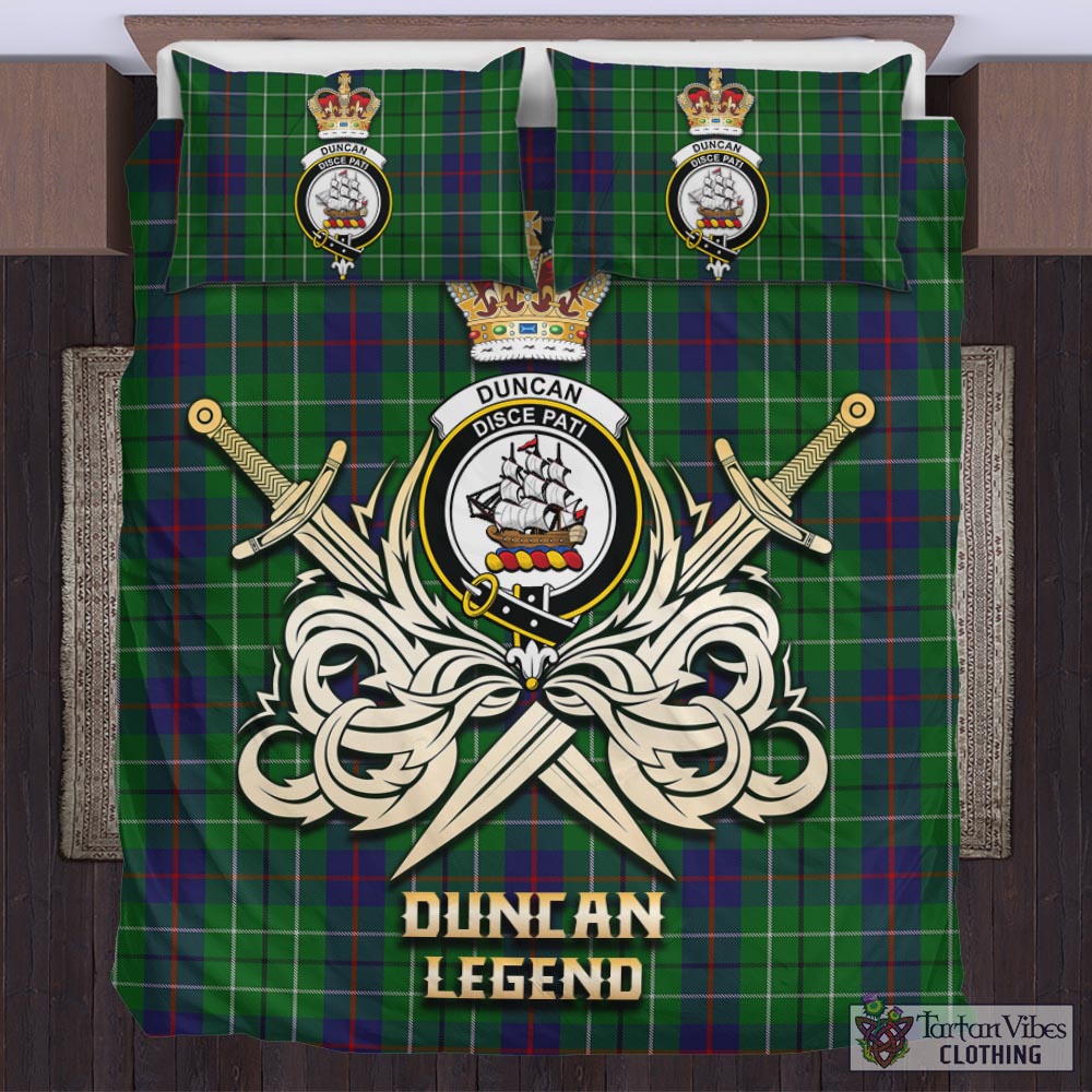 Tartan Vibes Clothing Duncan Tartan Bedding Set with Clan Crest and the Golden Sword of Courageous Legacy