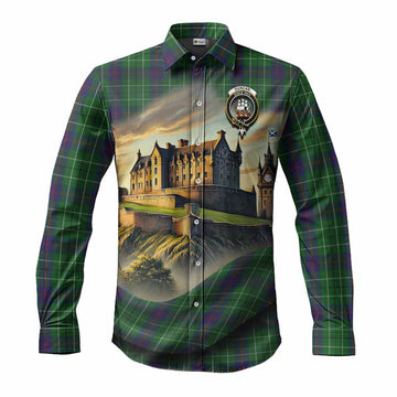 Duncan Tartan Family Crest Long Sleeve Button Shirt with Scottish Ancient Castle Style Men's Shirt S - Tartan Vibes Clothing
