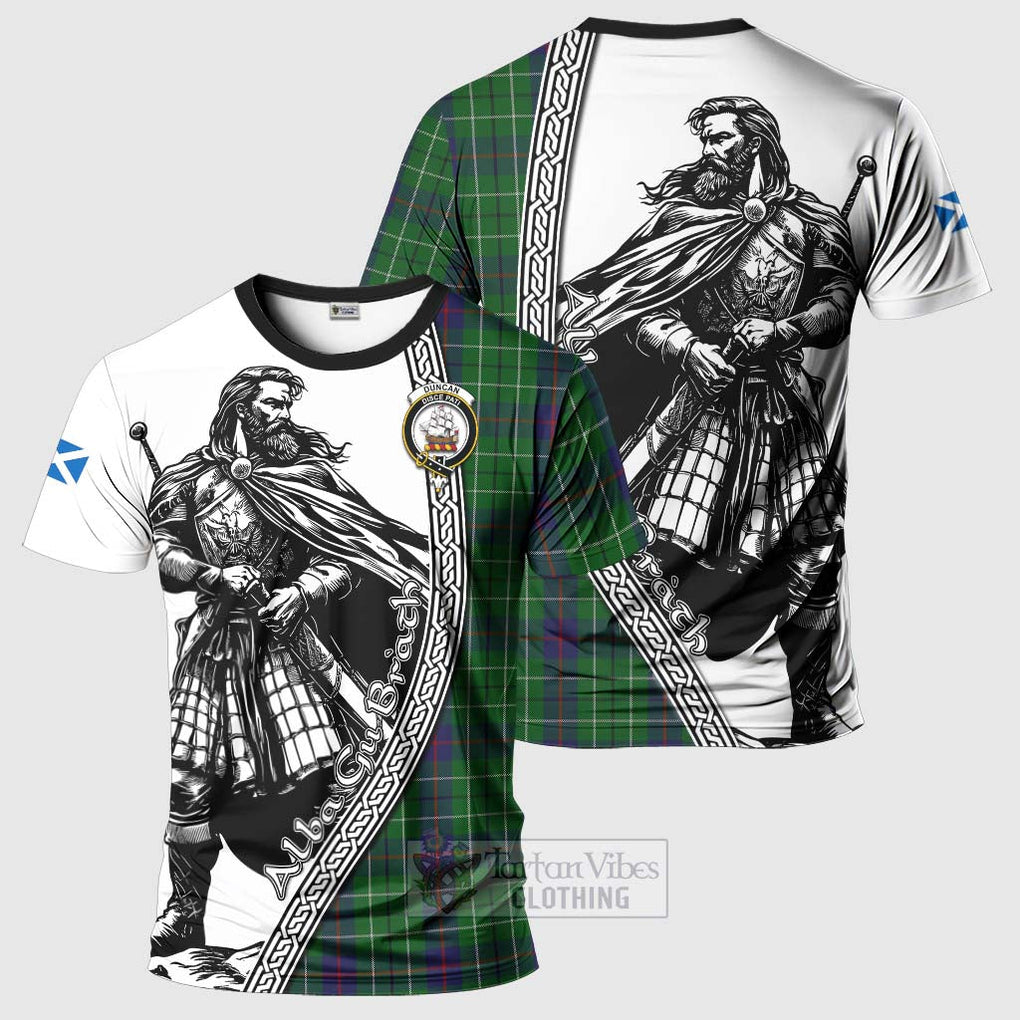 Tartan Vibes Clothing Duncan Tartan Clan Crest T-Shirt with Highlander Warrior Celtic Style