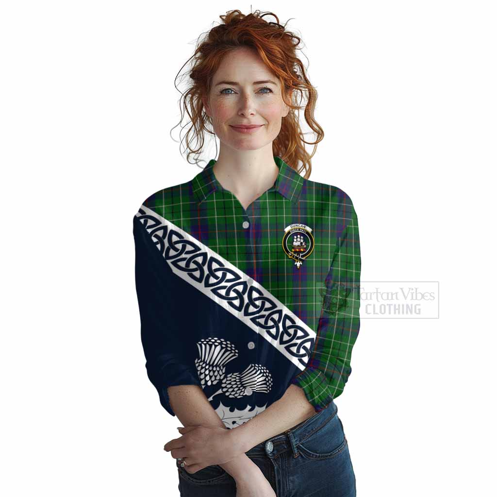 Tartan Vibes Clothing Duncan Tartan Women's Casual Shirt Featuring Thistle and Scotland Map