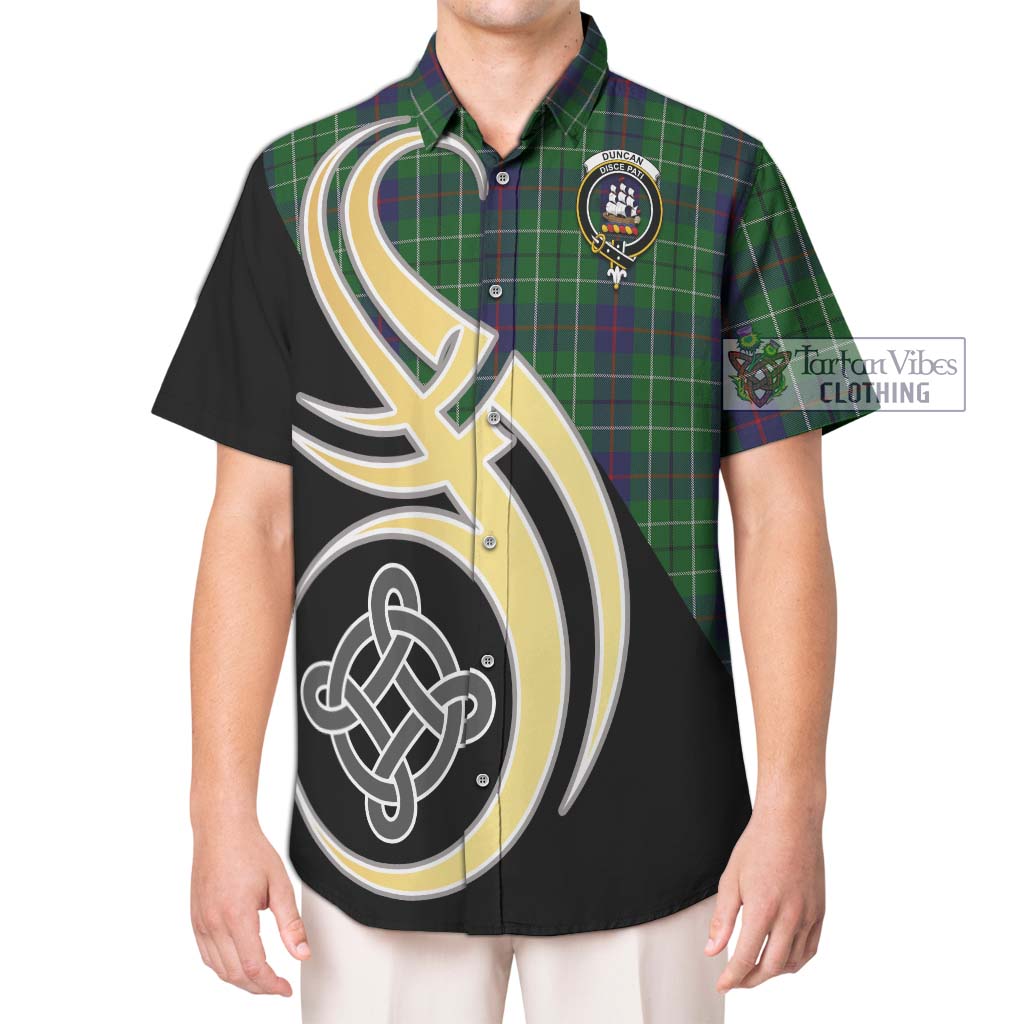 Duncan Tartan Short Sleeve Button Shirt with Family Crest and Celtic Symbol Style Kid - Tartan Vibes Clothing