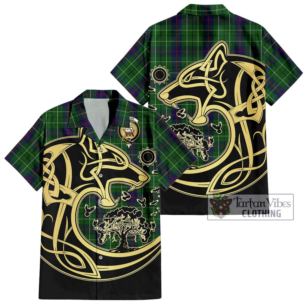 Duncan Tartan Short Sleeve Button Shirt with Family Crest Celtic Wolf Style Kid - Tartan Vibes Clothing