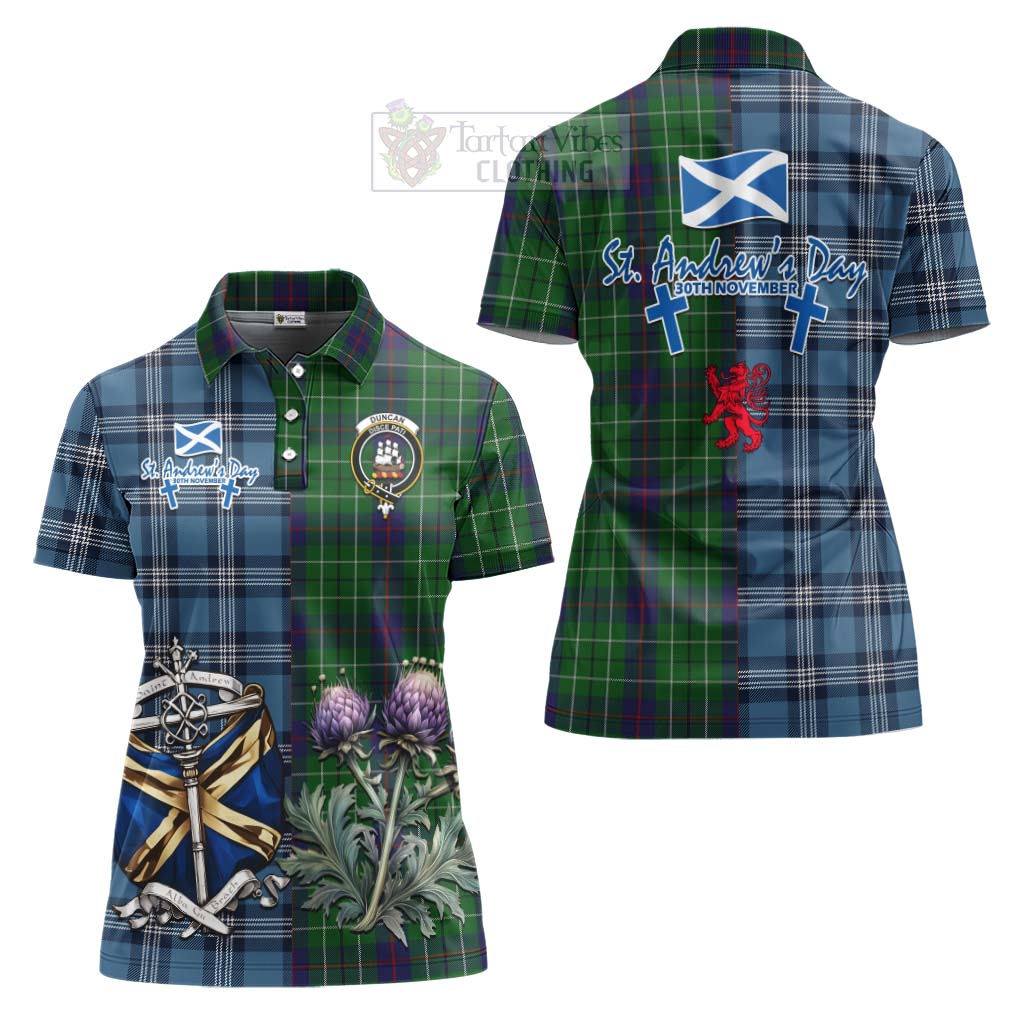 Tartan Vibes Clothing Duncan Tartan Women's Polo Shirt Happy St. Andrew's Day Half Tartan Style