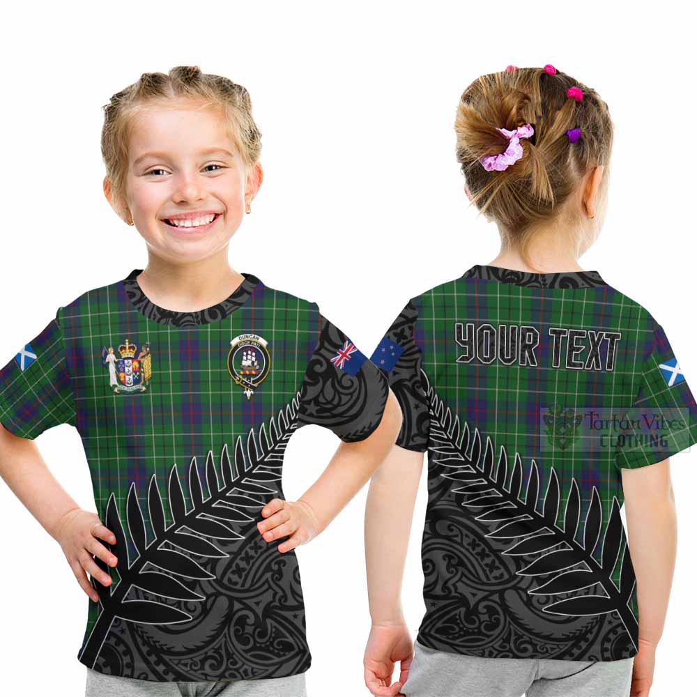 Tartan Vibes Clothing Duncan Crest Tartan Kid T-Shirt with New Zealand Silver Fern Half Style