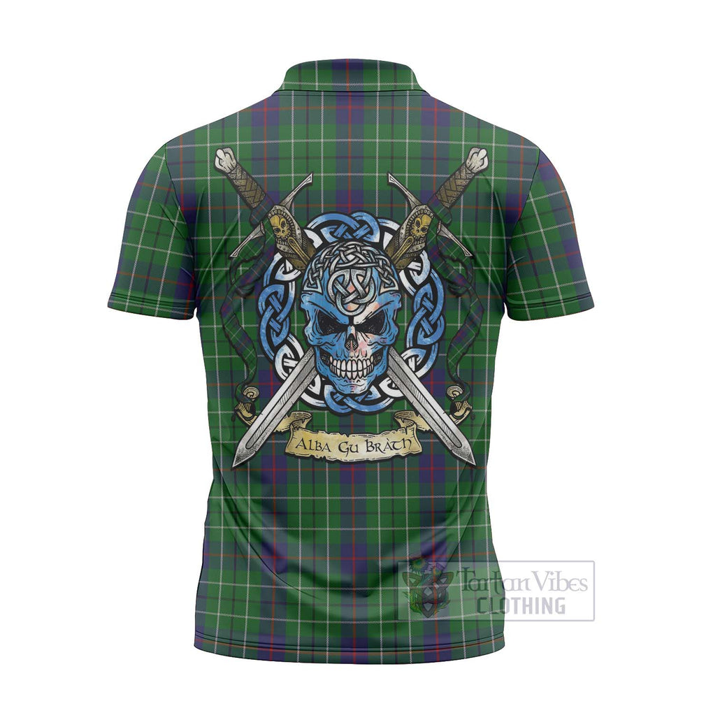 Tartan Vibes Clothing Duncan Tartan Zipper Polo Shirt with Family Crest Celtic Skull Style