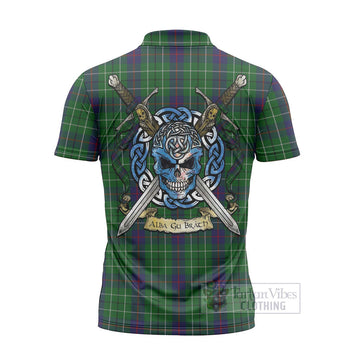 Duncan Tartan Zipper Polo Shirt with Family Crest Celtic Skull Style