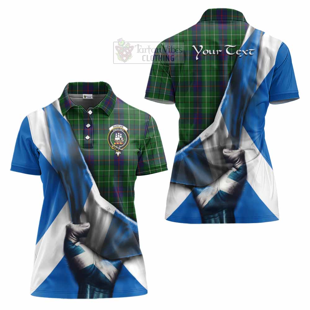 Tartan Vibes Clothing Duncan Tartan Women's Polo Shirt with Family Crest Scotland Patriotic Style