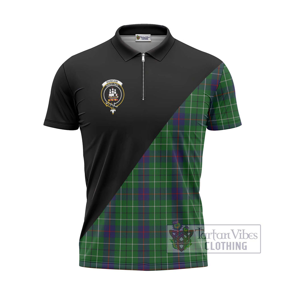 Duncan Tartan Zipper Polo Shirt with Family Crest and Military Logo Style - Tartanvibesclothing Shop