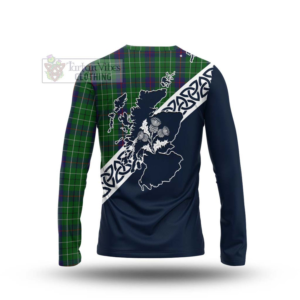 Tartan Vibes Clothing Duncan Tartan Long Sleeve T-Shirt Featuring Thistle and Scotland Map