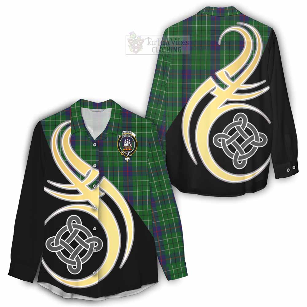 Tartan Vibes Clothing Duncan Tartan Women's Casual Shirt with Family Crest and Celtic Symbol Style