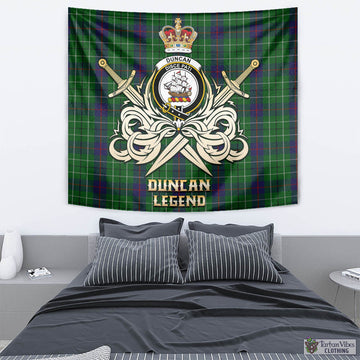 Duncan Tartan Tapestry with Clan Crest and the Golden Sword of Courageous Legacy