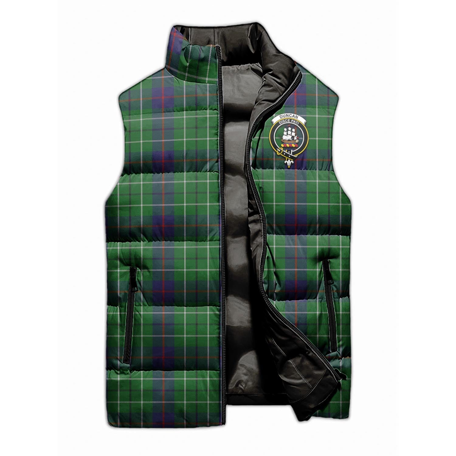 Duncan Tartan Sleeveless Puffer Jacket with Family Crest - Tartanvibesclothing