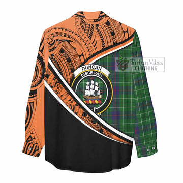 Duncan Crest Tartan Women's Casual Shirt with Polynesian Vibes Style - Orange Version