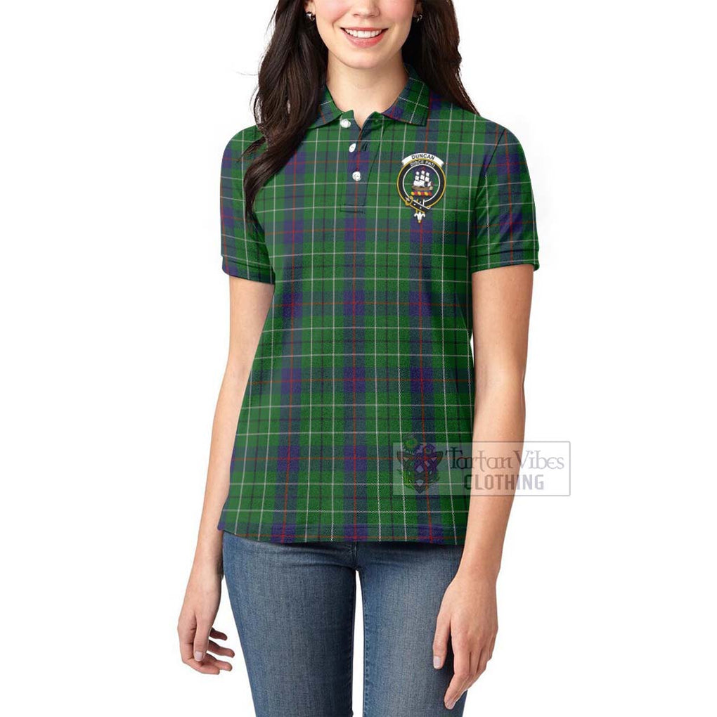 Tartan Vibes Clothing Duncan Tartan Women's Polo Shirt with Family Crest and Bearded Skull Holding Bottles of Whiskey