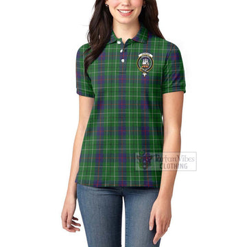 Duncan Tartan Women's Polo Shirt with Family Crest and Bearded Skull Holding Bottles of Whiskey