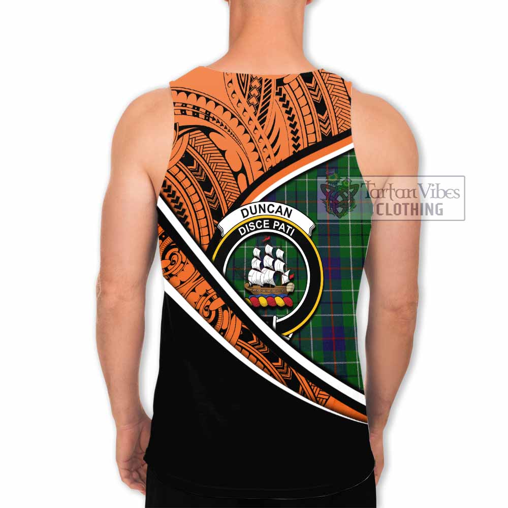 Tartan Vibes Clothing Duncan Crest Tartan Men's Tank Top with Maori Tattoo Style - Orange Version