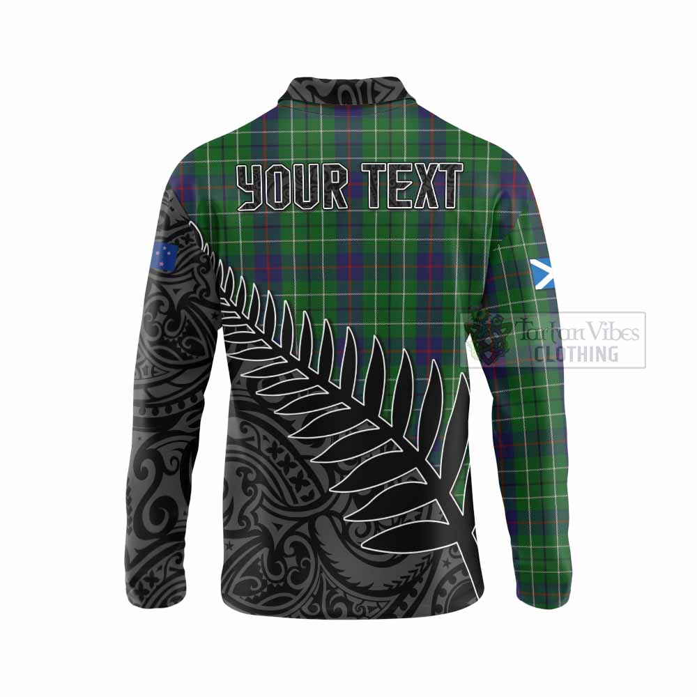 Tartan Vibes Clothing Duncan Crest Tartan Long Sleeve Polo Shirt with New Zealand Silver Fern Half Style