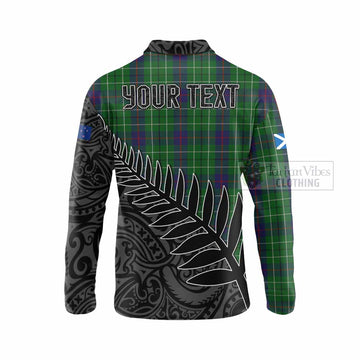 Duncan Crest Tartan Long Sleeve Polo Shirt with New Zealand Silver Fern Half Style