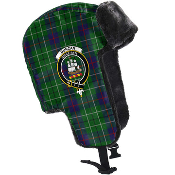 Duncan Tartan Winter Trapper Hat with Family Crest