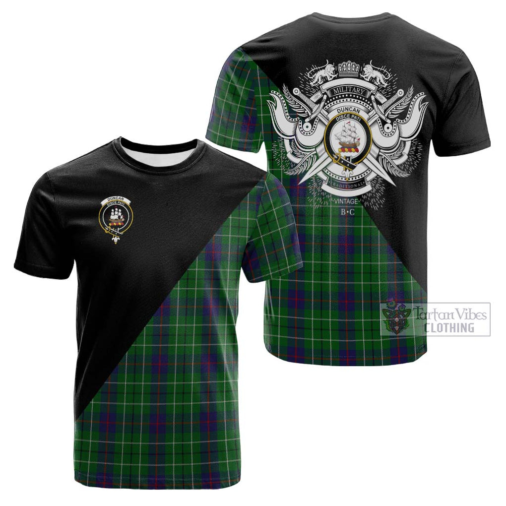 Tartan Vibes Clothing Duncan Tartan Cotton T-shirt with Family Crest and Military Logo Style