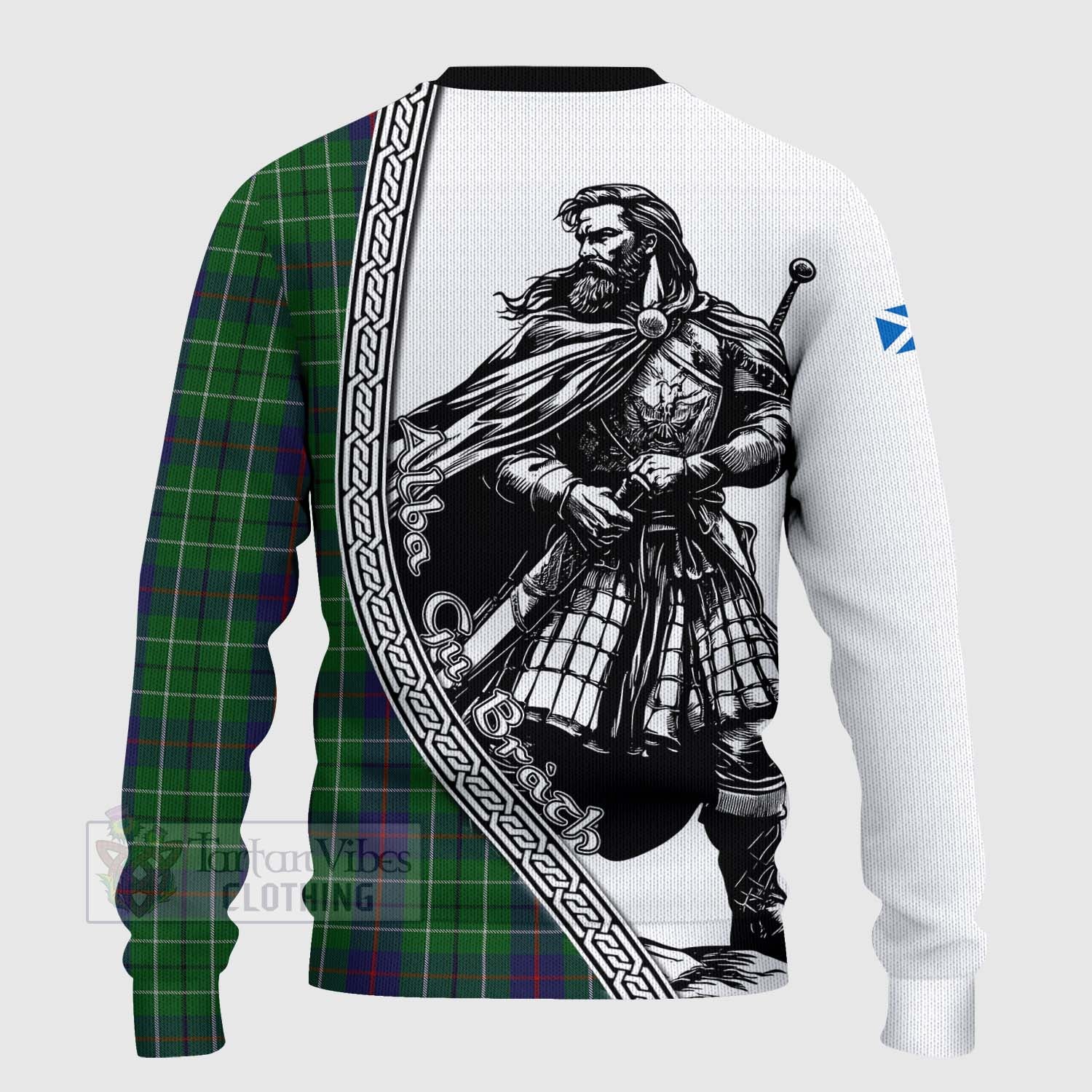 Tartan Vibes Clothing Duncan Tartan Clan Crest Knitted Sweater with Highlander Warrior Celtic Style