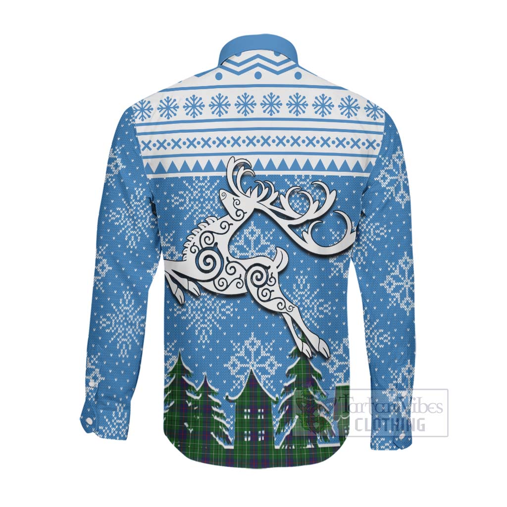 Tartan Vibes Clothing Duncan Clan Christmas Long Sleeve Button Shirt Celtic Reindeer Style