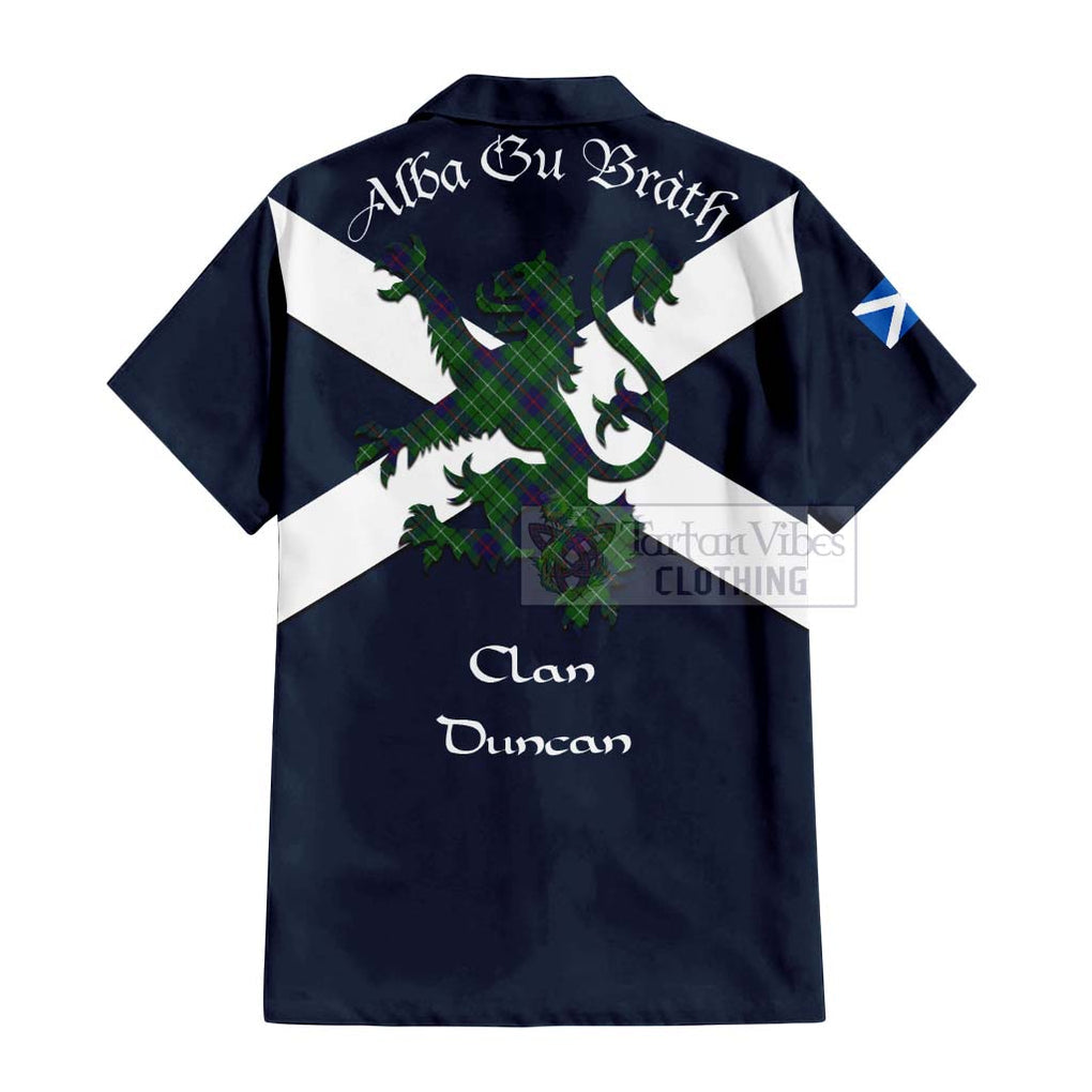 Tartan Vibes Clothing Duncan Tartan Lion Rampant Short Sleeve Button Shirt – Proudly Display Your Heritage with Alba Gu Brath and Clan Name