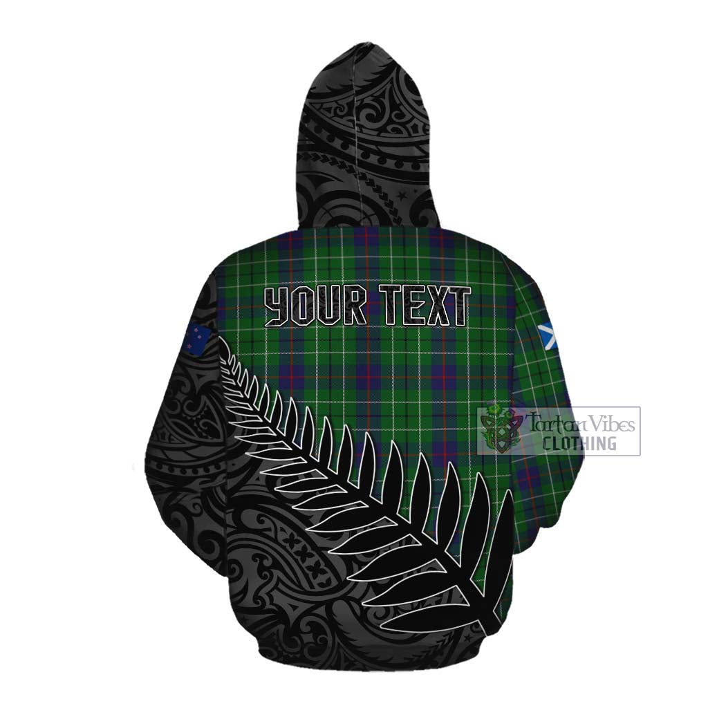 Tartan Vibes Clothing Duncan Crest Tartan Cotton Hoodie with New Zealand Silver Fern Half Style