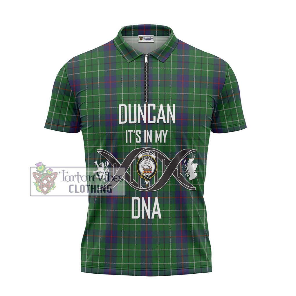 Duncan Tartan Zipper Polo Shirt with Family Crest DNA In Me Style - Tartanvibesclothing Shop