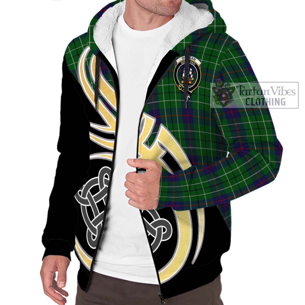 Duncan Tartan Sherpa Hoodie with Family Crest and Celtic Symbol Style - Tartan Vibes Clothing