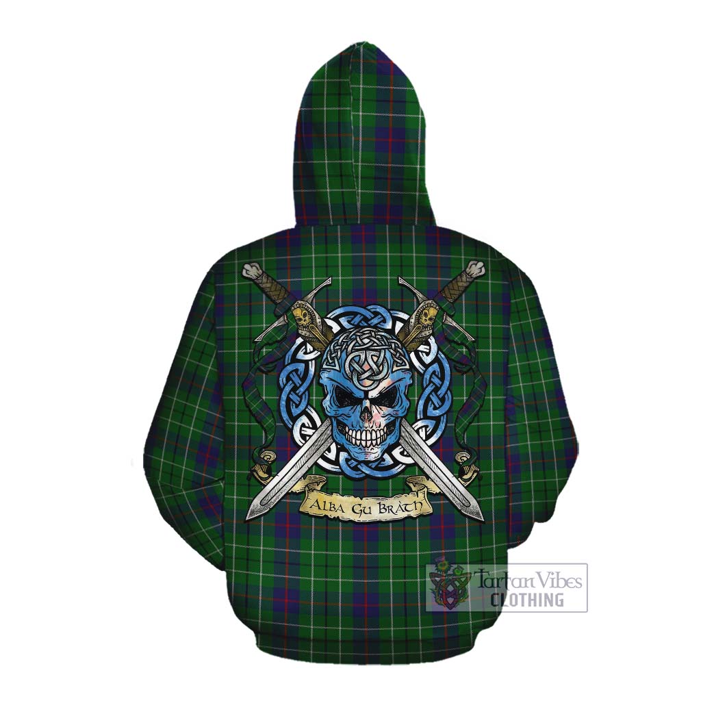 Tartan Vibes Clothing Duncan Tartan Cotton Hoodie with Family Crest Celtic Skull Style