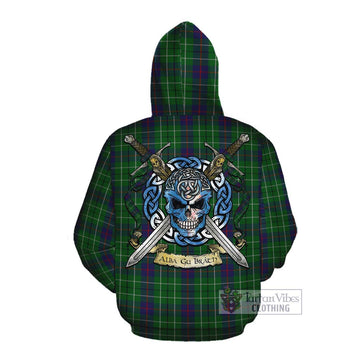 Duncan Tartan Cotton Hoodie with Family Crest Celtic Skull Style