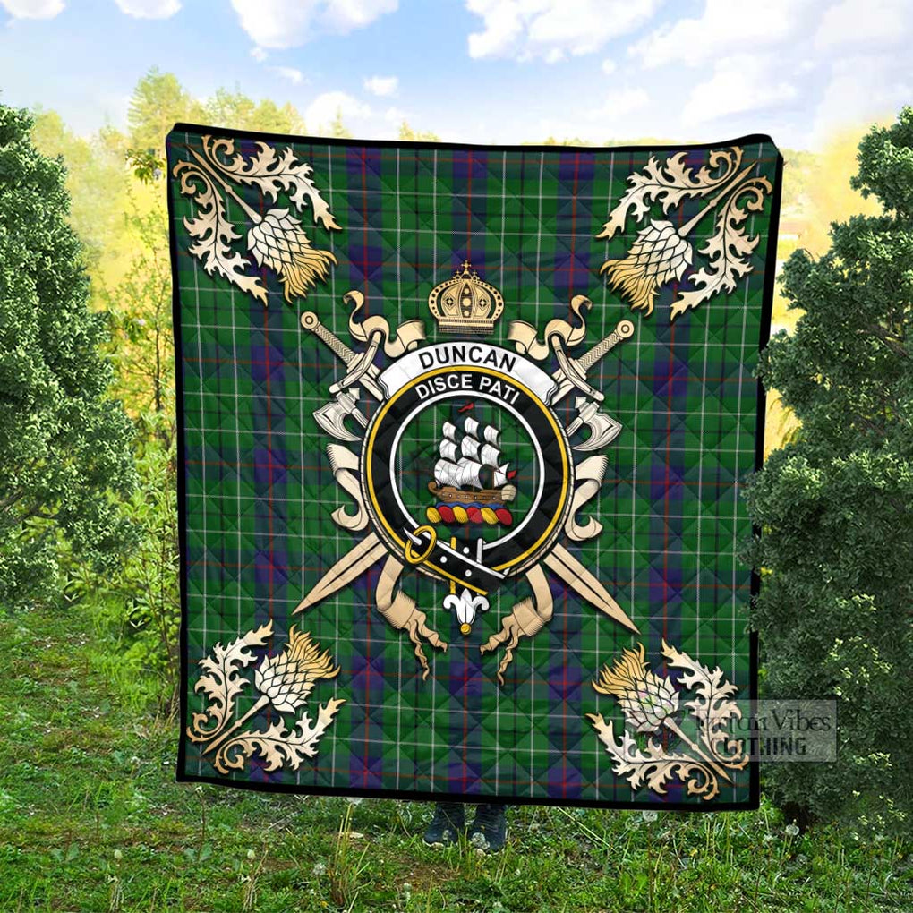 Tartan Vibes Clothing Duncan Tartan Quilt with Family Crest and Scottish Golden Courage Shield