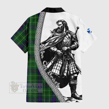 Duncan Tartan Clan Crest Short Sleeve Button Shirt with Highlander Warrior Celtic Style