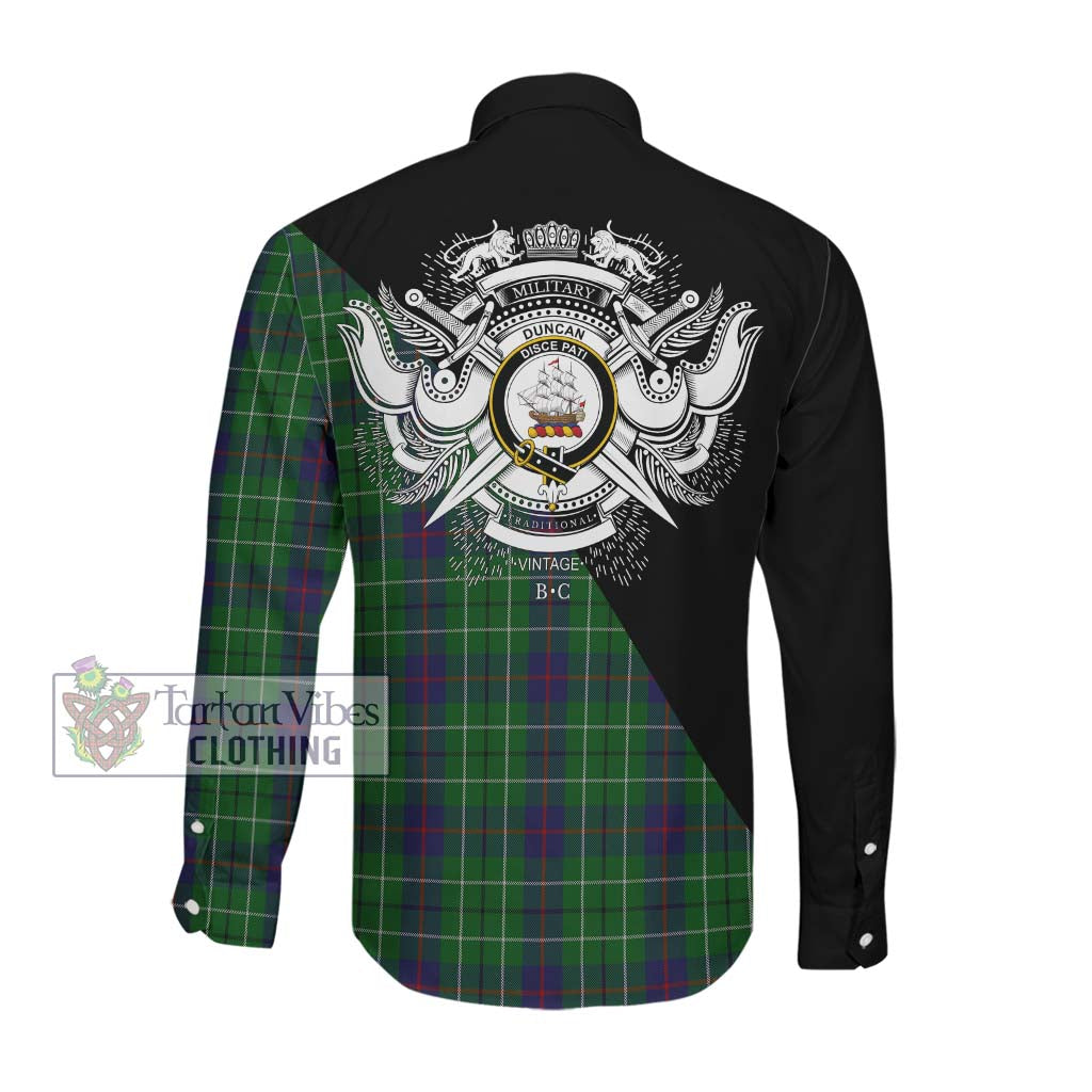 Tartan Vibes Clothing Duncan Tartan Long Sleeve Button Shirt with Family Crest and Military Logo Style