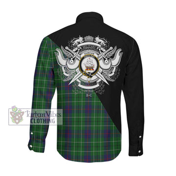 Duncan Tartan Long Sleeve Button Shirt with Family Crest and Military Logo Style