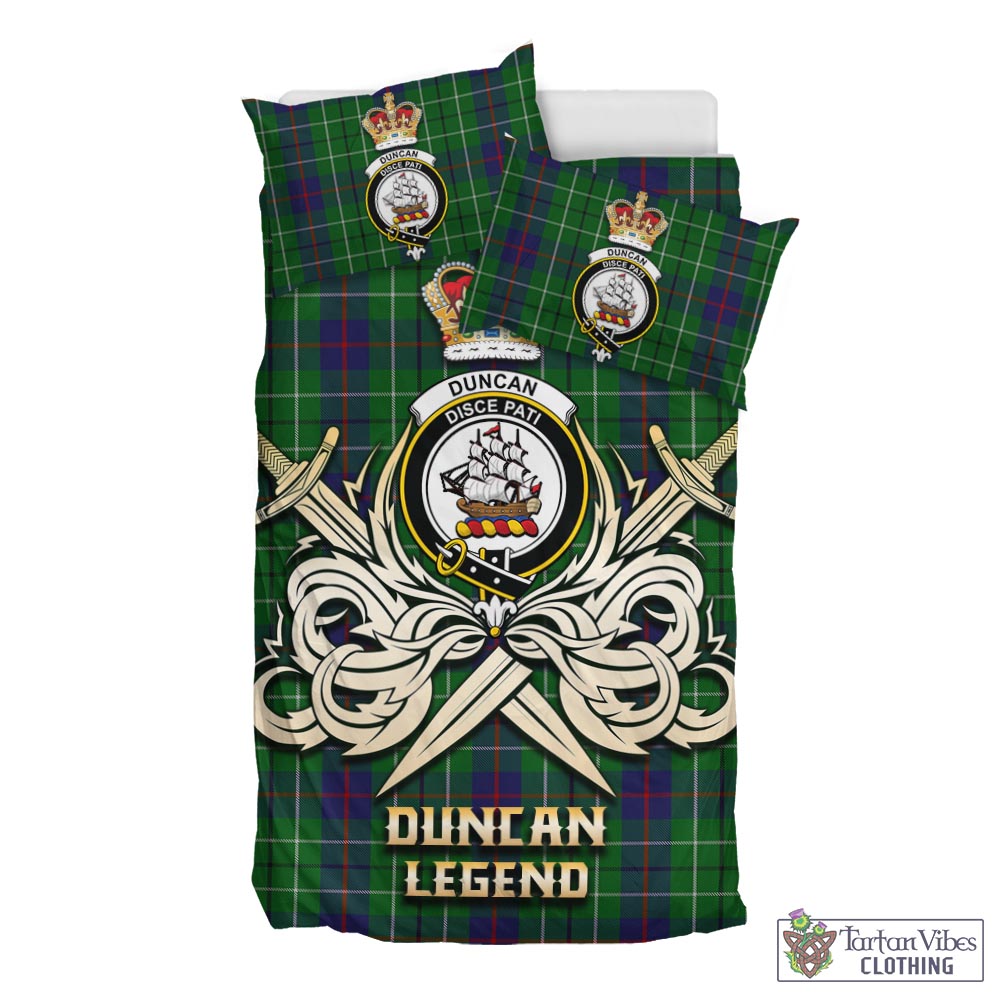 Tartan Vibes Clothing Duncan Tartan Bedding Set with Clan Crest and the Golden Sword of Courageous Legacy