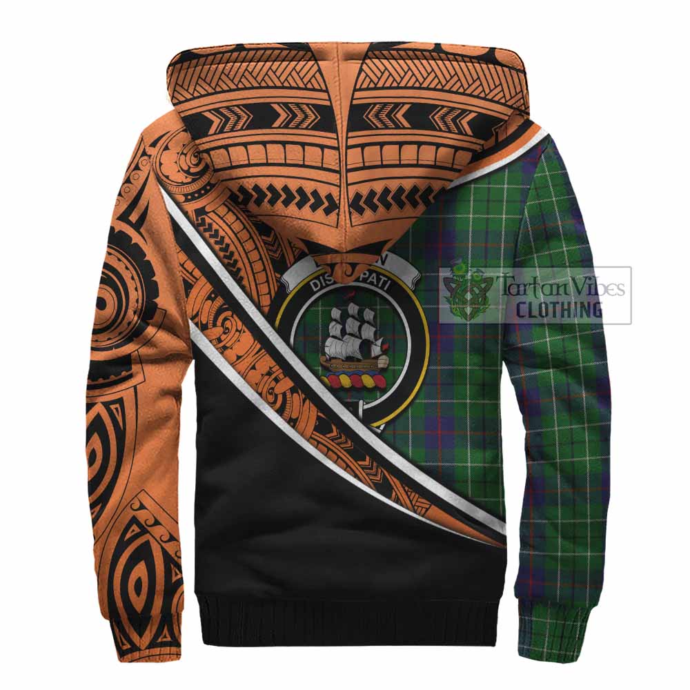 Tartan Vibes Clothing Duncan Crest Tartan Sherpa Hoodie with Maori Tattoo Style - Orange Version