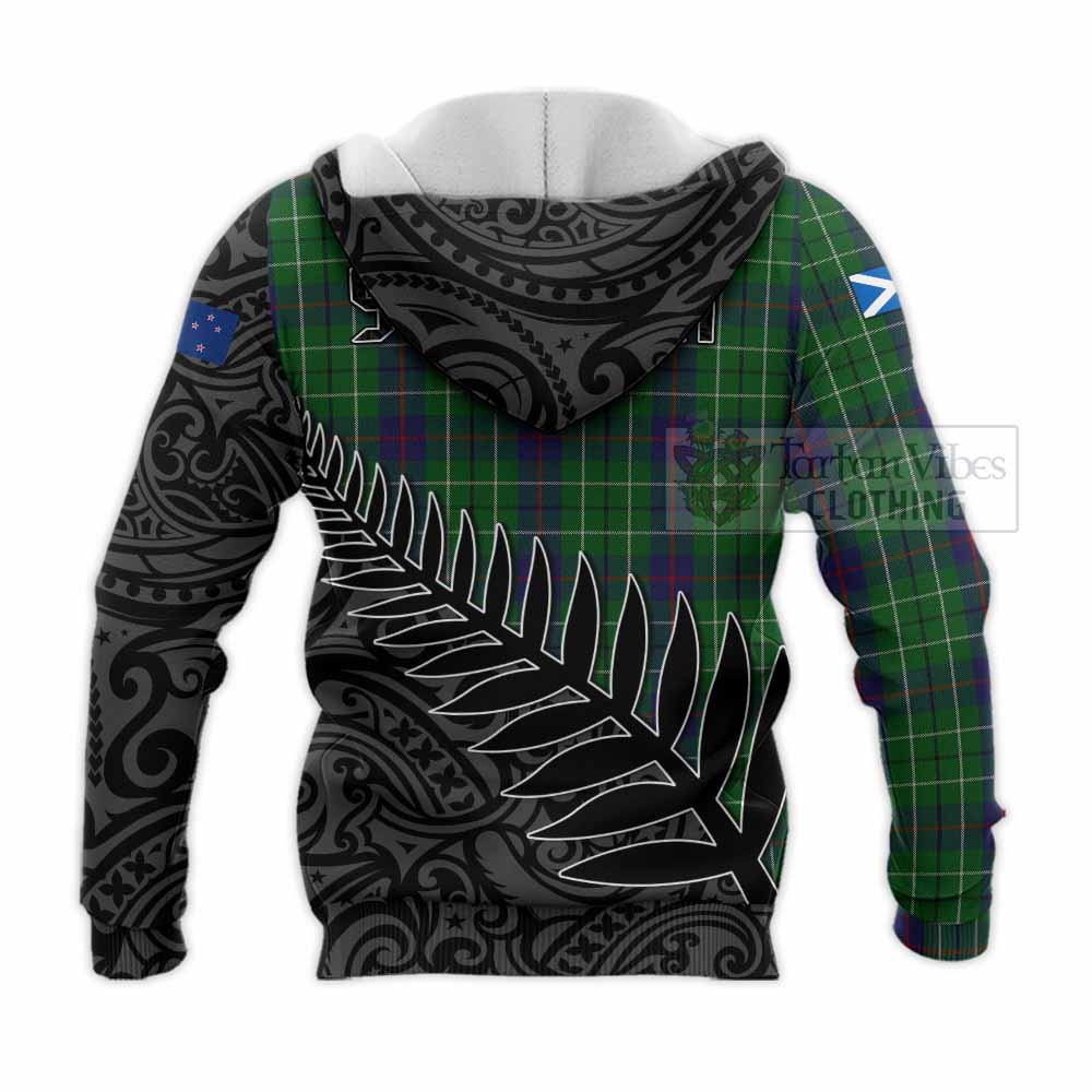 Tartan Vibes Clothing Duncan Crest Tartan Knitted Hoodie with New Zealand Silver Fern Half Style