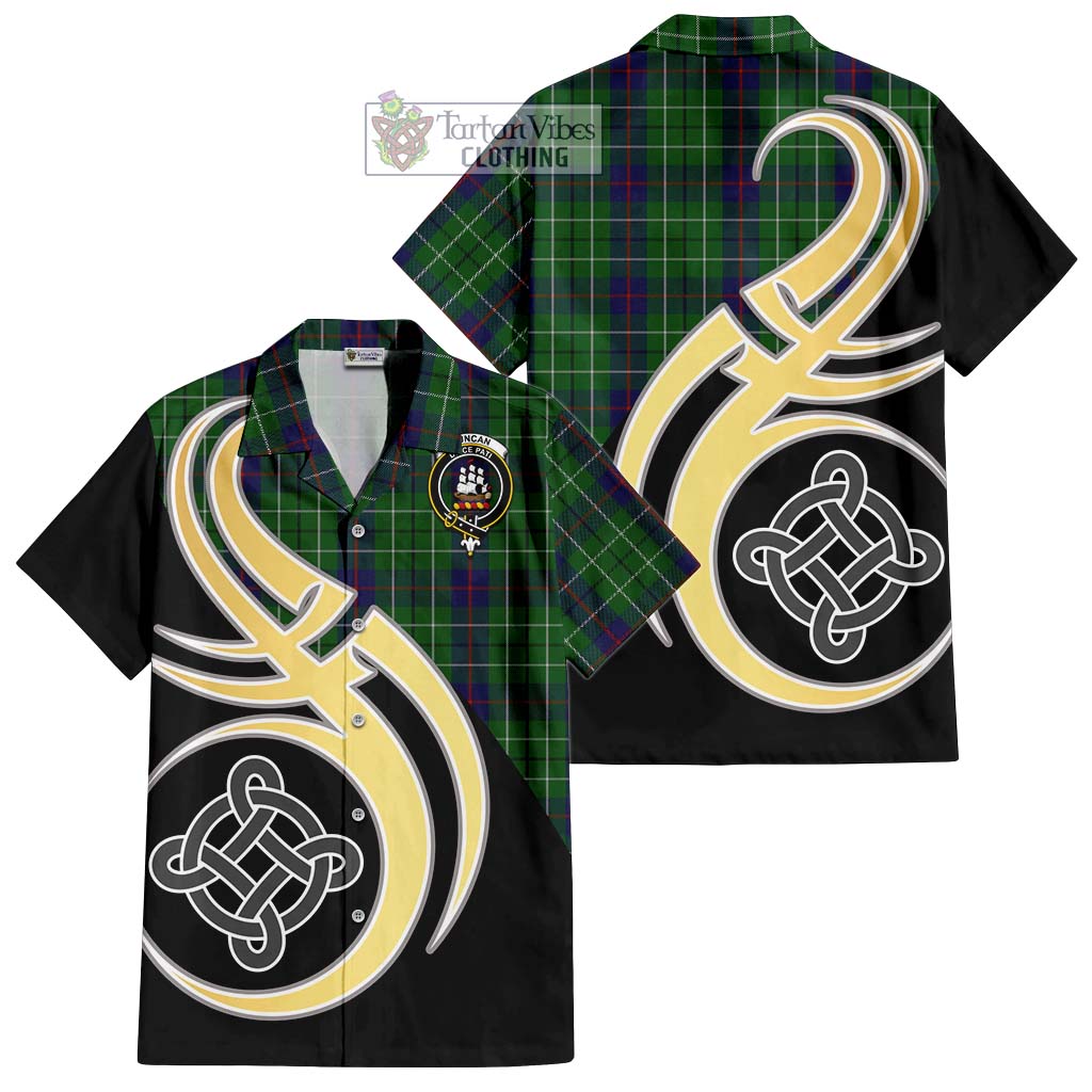 Duncan Tartan Short Sleeve Button Shirt with Family Crest and Celtic Symbol Style - Tartan Vibes Clothing